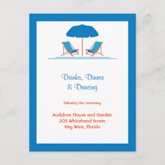 Tarjeta de recepción de boda con sillas de playa