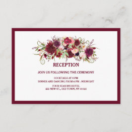 Tarjeta de recepción de boda con vino tinto Marsal