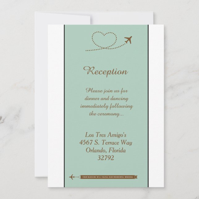 Tarjeta de Recepción de Boda Corazón de Avión Azul (Anverso)