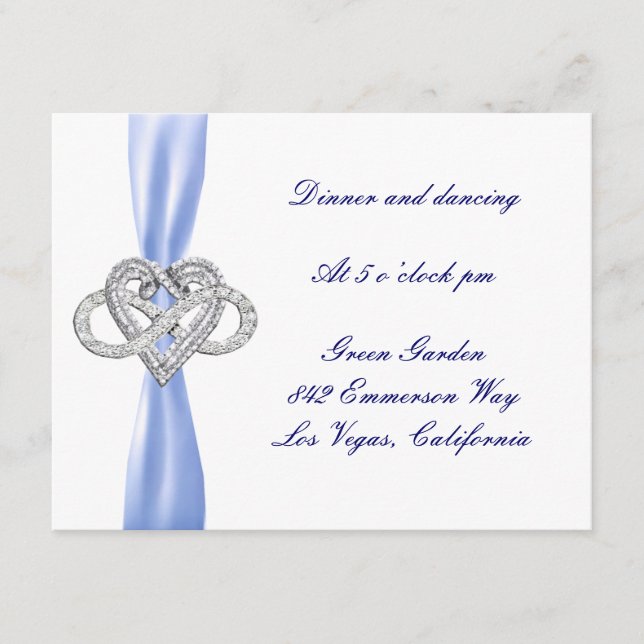 Tarjeta de recepción de boda Corazón Infinito Azul (Anverso)