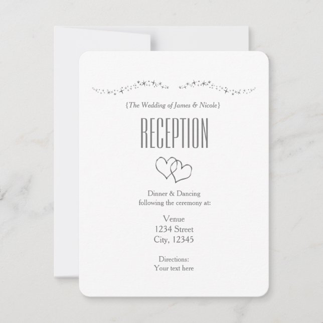 Tarjeta de recepción de boda Corazones de plata y  (Anverso)