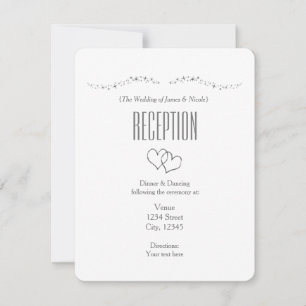 Tarjeta de recepción de boda Corazones de plata y 
