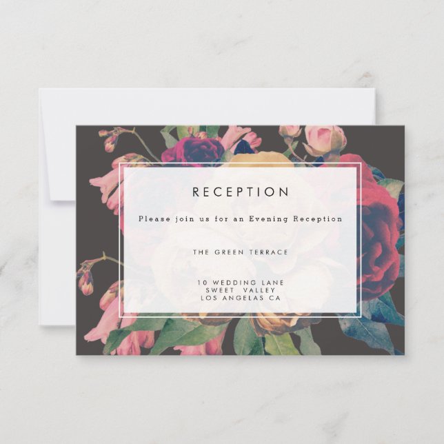Tarjeta de recepción de boda Dark Rose Botanical F (Anverso)