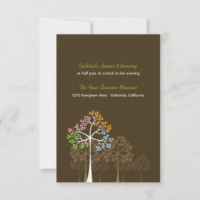 Tarjeta de recepción de boda de árboles forestales (Anverso)