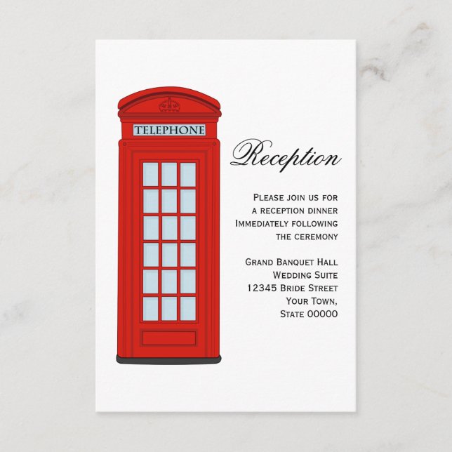 Tarjeta de Recepción de Boda de Cabina de Teléfono (Anverso)