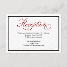 Tarjeta de recepción de boda de caligrafía blanca