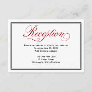 Tarjeta de recepción de boda de caligrafía blanca
