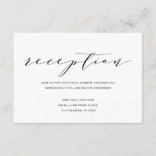 Tarjeta de recepción de boda de caligrafía románti