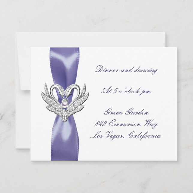 Tarjeta de recepción de boda de cisnes de plata az (Anverso)