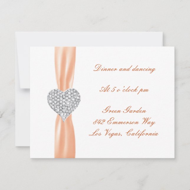 Tarjeta de recepción de boda de corazón de diamant (Anverso)