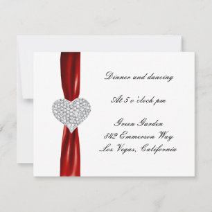 Tarjeta de recepción de boda de corazón de diamant