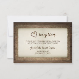 Tarjeta de recepción de boda de corazón de madera,