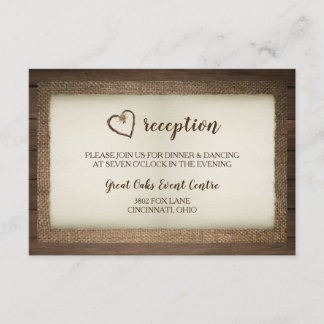 Tarjeta de recepción de boda de corazón de madera,
