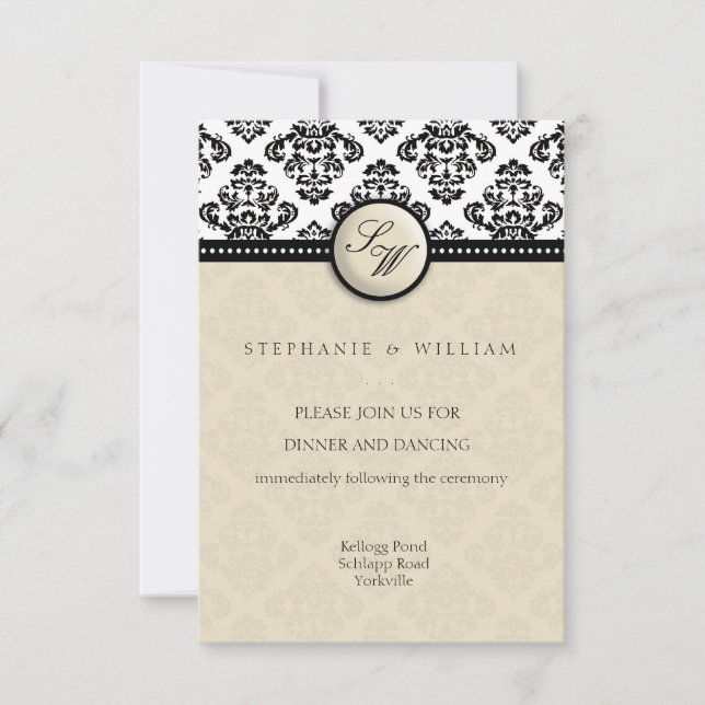 Tarjeta de recepción de boda de Damasco de Marfil (Anverso)