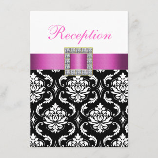 Tarjeta de recepción de boda de damasco rosa negro
