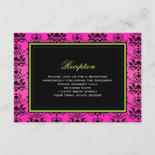 Tarjeta de recepción de boda de damasco verde rosa