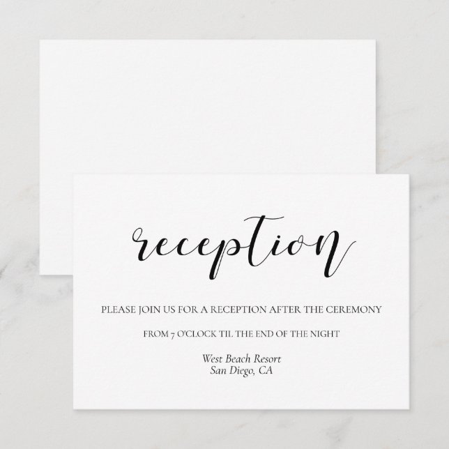 Tarjeta de recepción de boda de diseño elegante (Anverso / Reverso)
