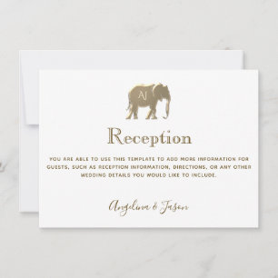 Tarjeta de recepción de boda de elefante de oro bl