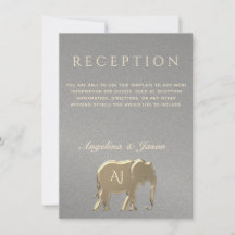Tarjeta de recepción de boda de elefante de plata