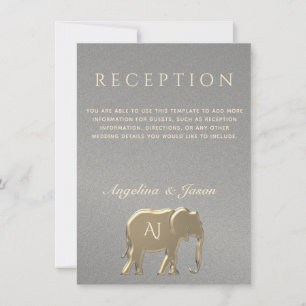 Tarjeta de recepción de boda de elefante de plata 