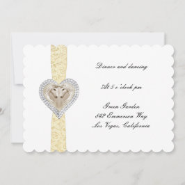 Tarjeta de recepción de boda de encaje amarillo de