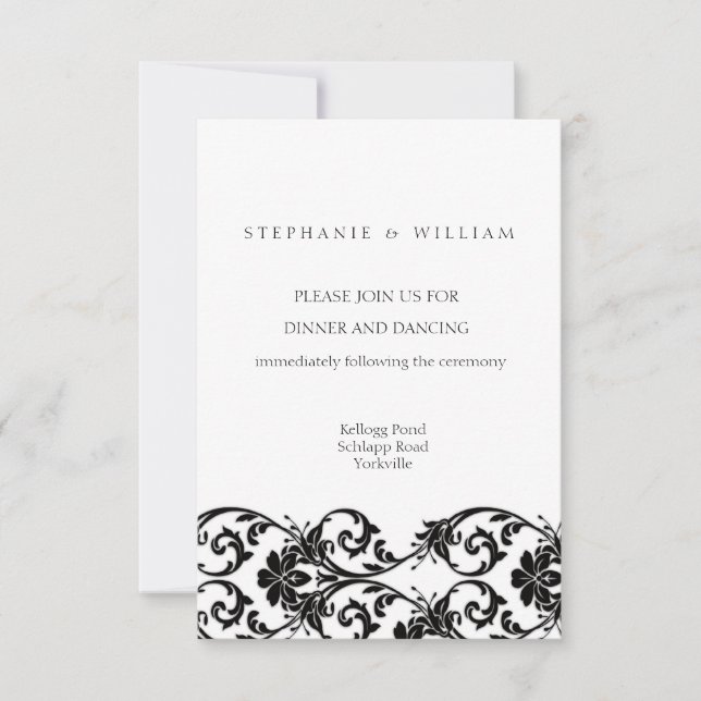 Tarjeta de recepción de boda de encaje blanco y ne (Anverso)