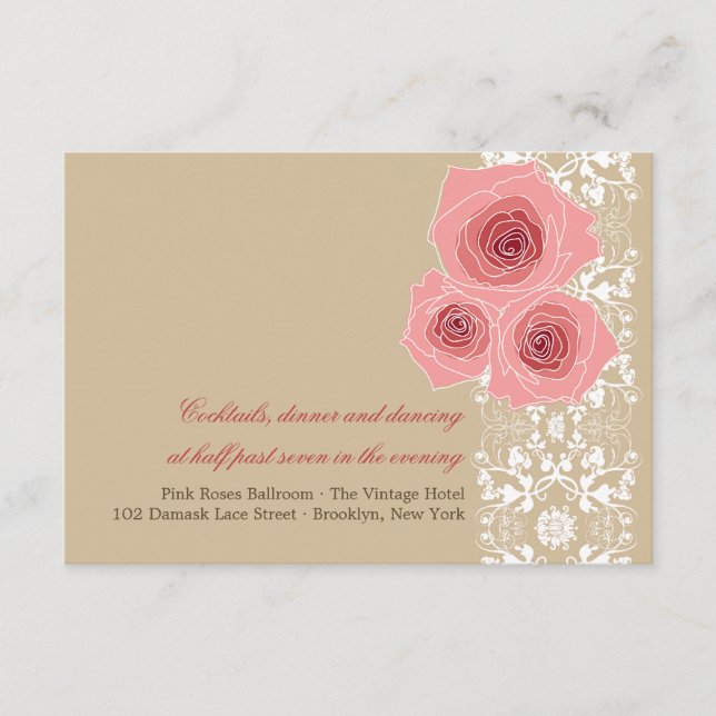 Tarjeta de recepción de boda de encaje damasco de  (Anverso)