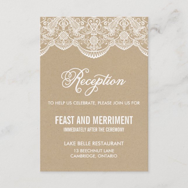 Tarjeta de recepción de boda de encaje de brocado  (Anverso)