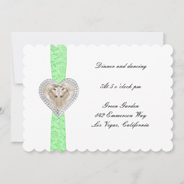 Tarjeta de recepción de boda de encaje verde de Un (Anverso)