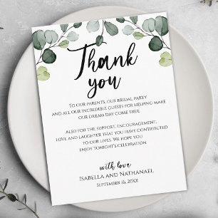 Tarjeta de recepción de boda de eucalipto