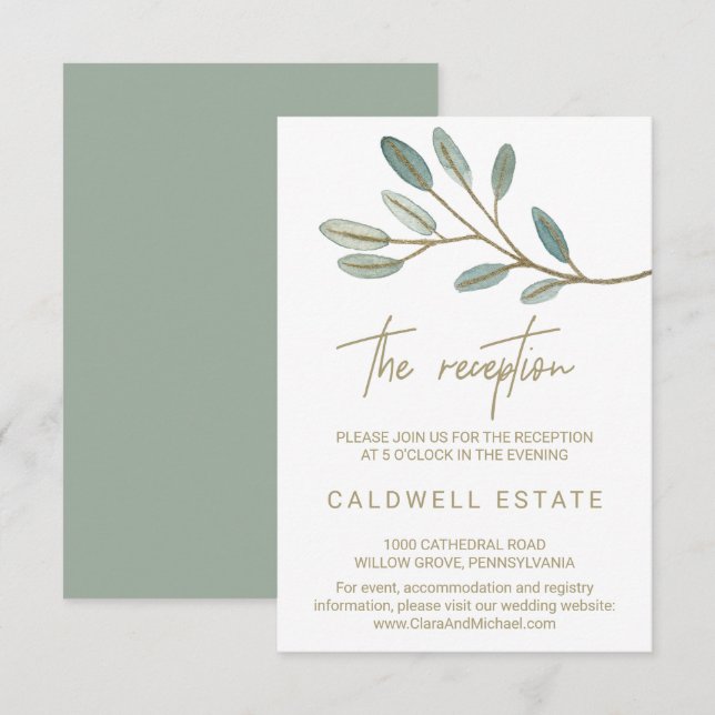Tarjeta de recepción de boda de eucalipto con veta (Anverso / Reverso)