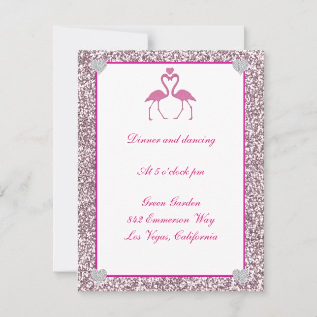 Tarjeta de recepción de boda de flamenco rosa con  (Anverso)
