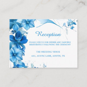 Tarjeta de Recepción de Boda de Floral Azul Simple