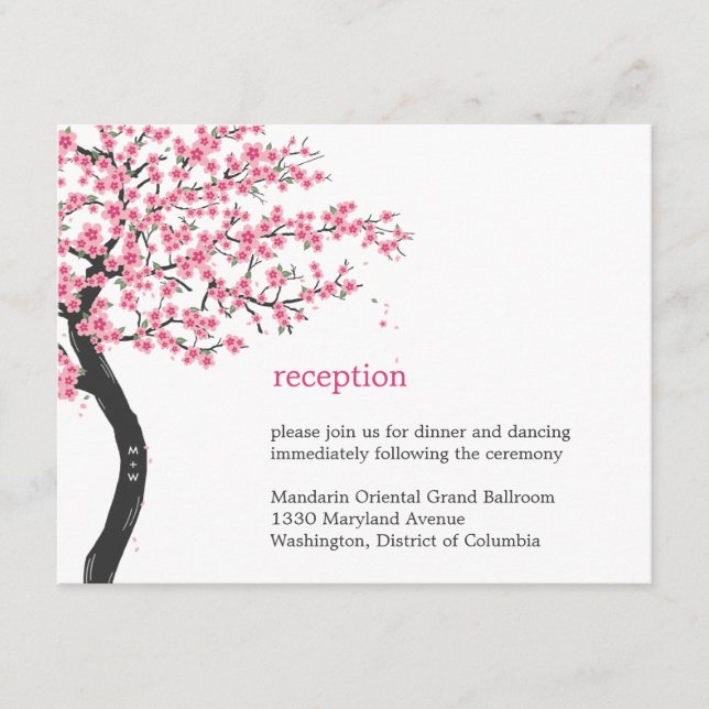 Tarjeta de recepción de boda de flores de cerezo (Anverso)