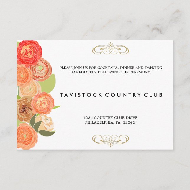 Tarjeta de recepción de boda de flores en cascada (Anverso)