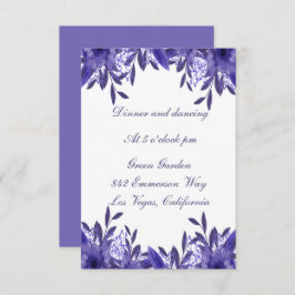 Tarjeta de recepción de boda de follaje floral azu