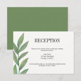 Tarjeta de recepción de boda de follaje verde acua