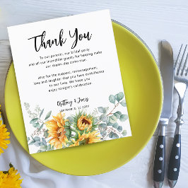 Tarjeta de recepción de boda de girasol eucalipto