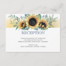 Tarjeta de recepción de boda de girasol y azul mar