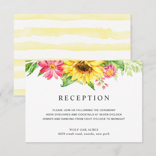 Tarjeta de Recepción de Boda de Girasoles (Anverso / Reverso)