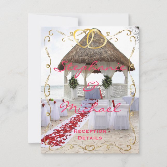 Tarjeta de recepción de boda de glorieta en la pla (Anverso)