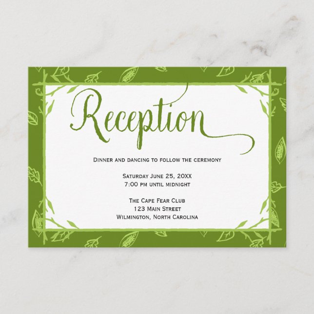 Tarjeta de recepción de boda de hojas verdes (Anverso)