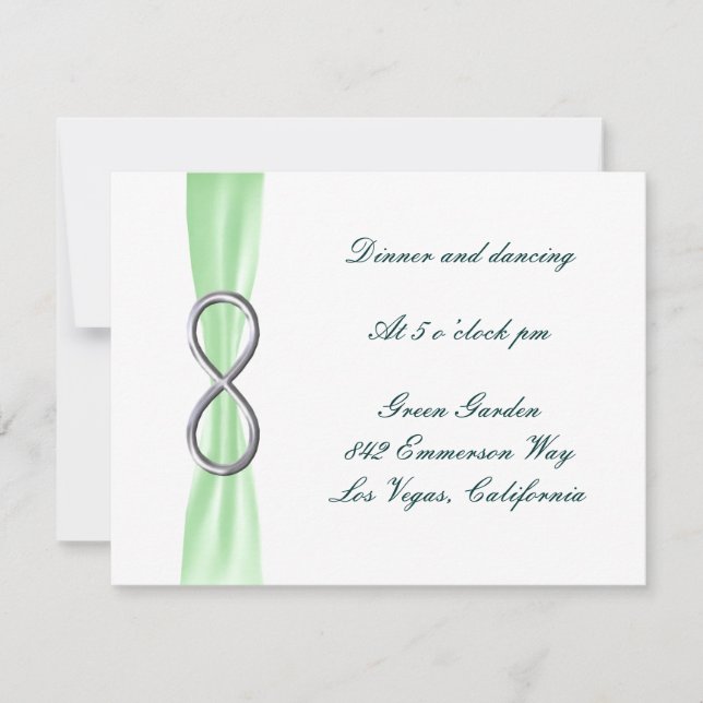 Tarjeta de recepción de boda de infinito verde (Anverso)