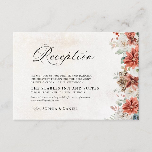 Tarjeta de recepción de boda de invierno (Anverso)