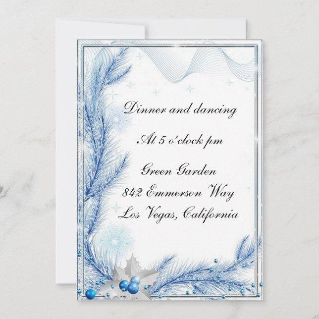 Tarjeta de recepción de boda de invierno de pino a (Anverso)