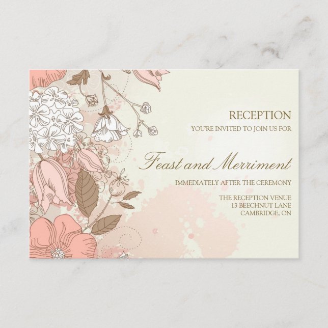 Tarjeta de recepción de boda de jardín de flores v (Anverso)