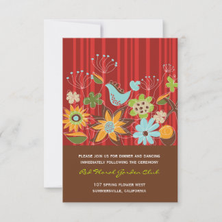 Tarjeta de recepción de boda de jardín floral rojo