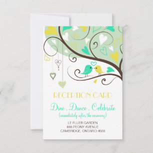 Tarjeta de Recepción de Boda de Lovebirds Verdes y