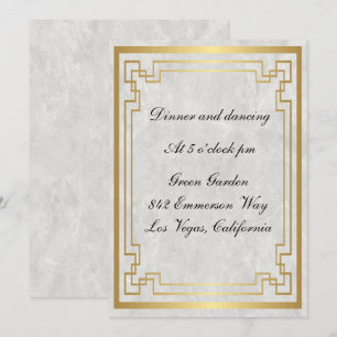 Tarjeta de recepción de boda de mármol blanco geom