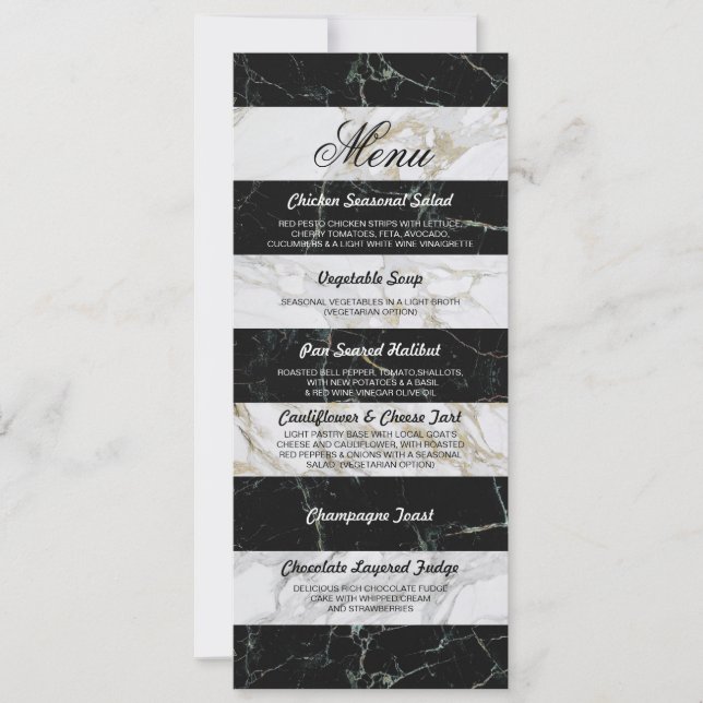 Tarjeta de recepción de boda de mármol blanco y ne (Anverso)